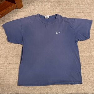 Vintage 90s Nike Blue Crewneck T-Shirt with White Swoosh